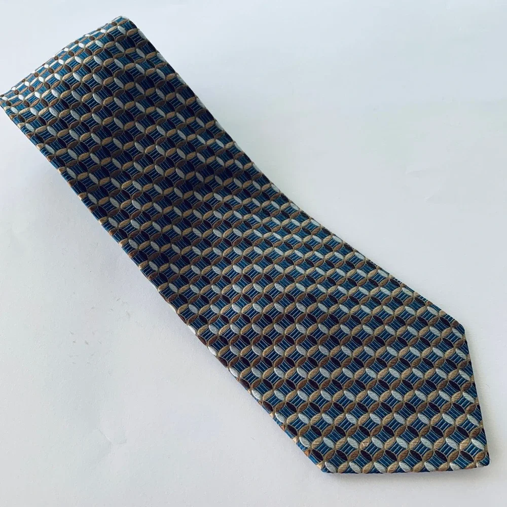 Bachrach Men's Necktie Blue Brown Geometric Silk‎ Blend Business Career